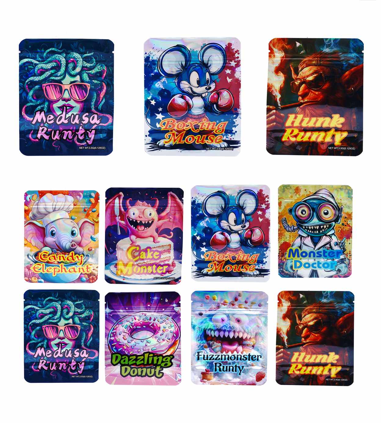 Holographic Mylar Bags 3.5G | 50-Pack | 9 Mil Thick, Resealable & Smell Proof | Stand Up Pouches for Food Storage