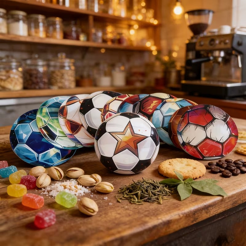 Gift Wrapping FIFA World Cup Round Football Mylar Bags 3.5G 100PCS 9Mil Holographic Smell Proof Stand Up Zipper Bags Resealable Heat Sealable Food Grade Pouches for Travel Camping Users