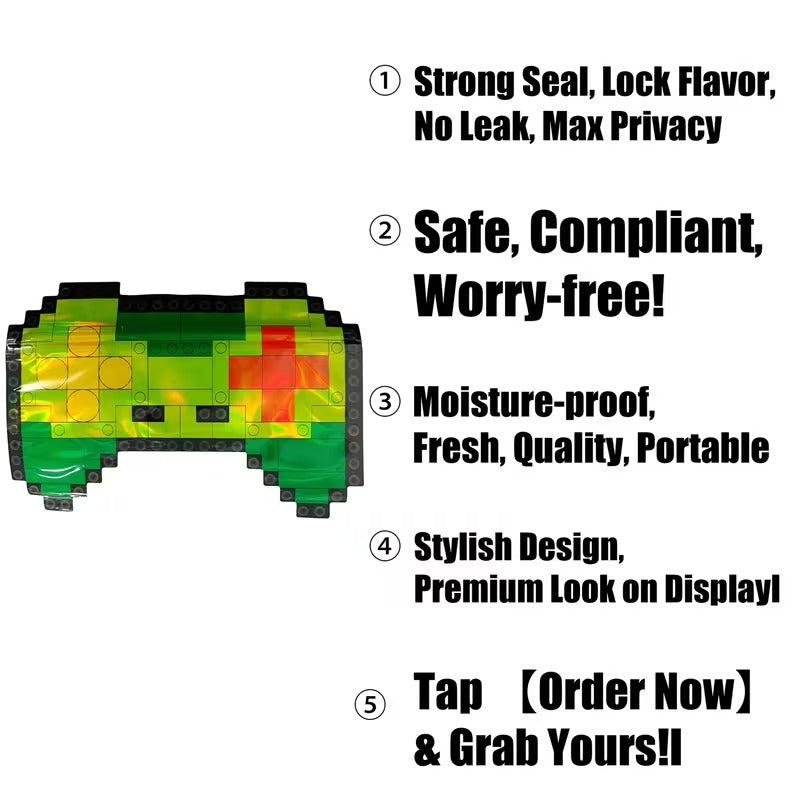 USA STOCK Lego Game Console Style Mylar Bags 3.5G 100PCS 9Mil Holographic Stand Up Pouch Resealable Zipper Heat Sealable Smell Proof Food Grade Storage Bags for Daily Outdoor Users