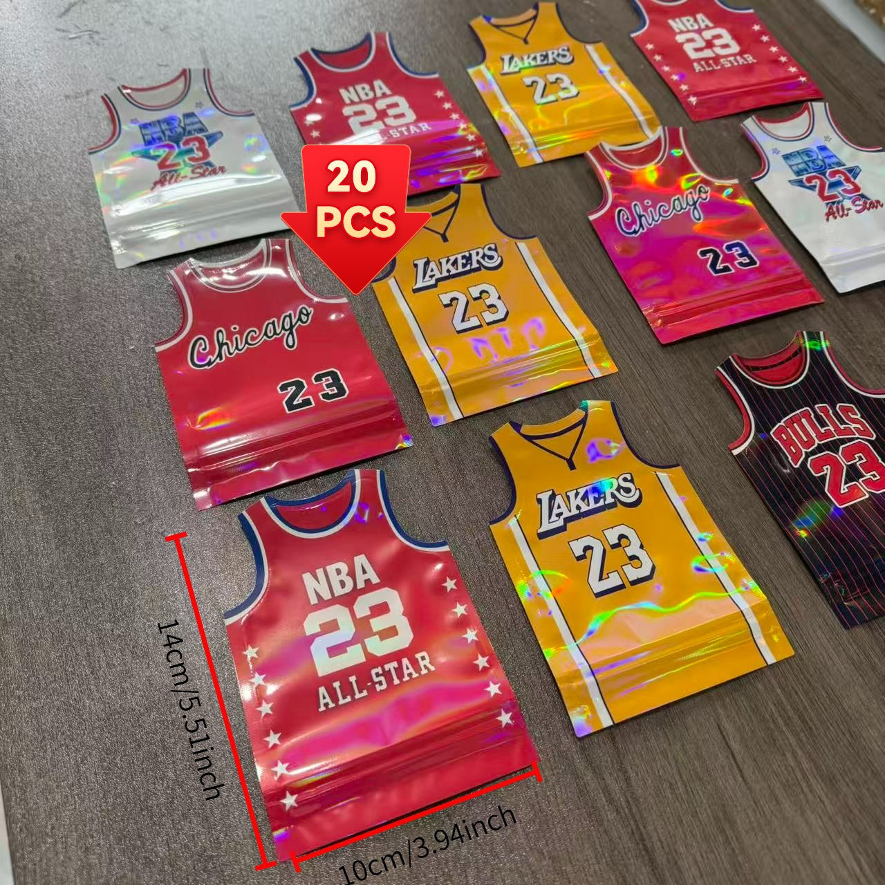 Gift Wrapping Mylar Bags 3.5G 20 Pack NBA Jordan James Curry 5.5x3.9 Inch 9 Mil Smell Proof Resealable