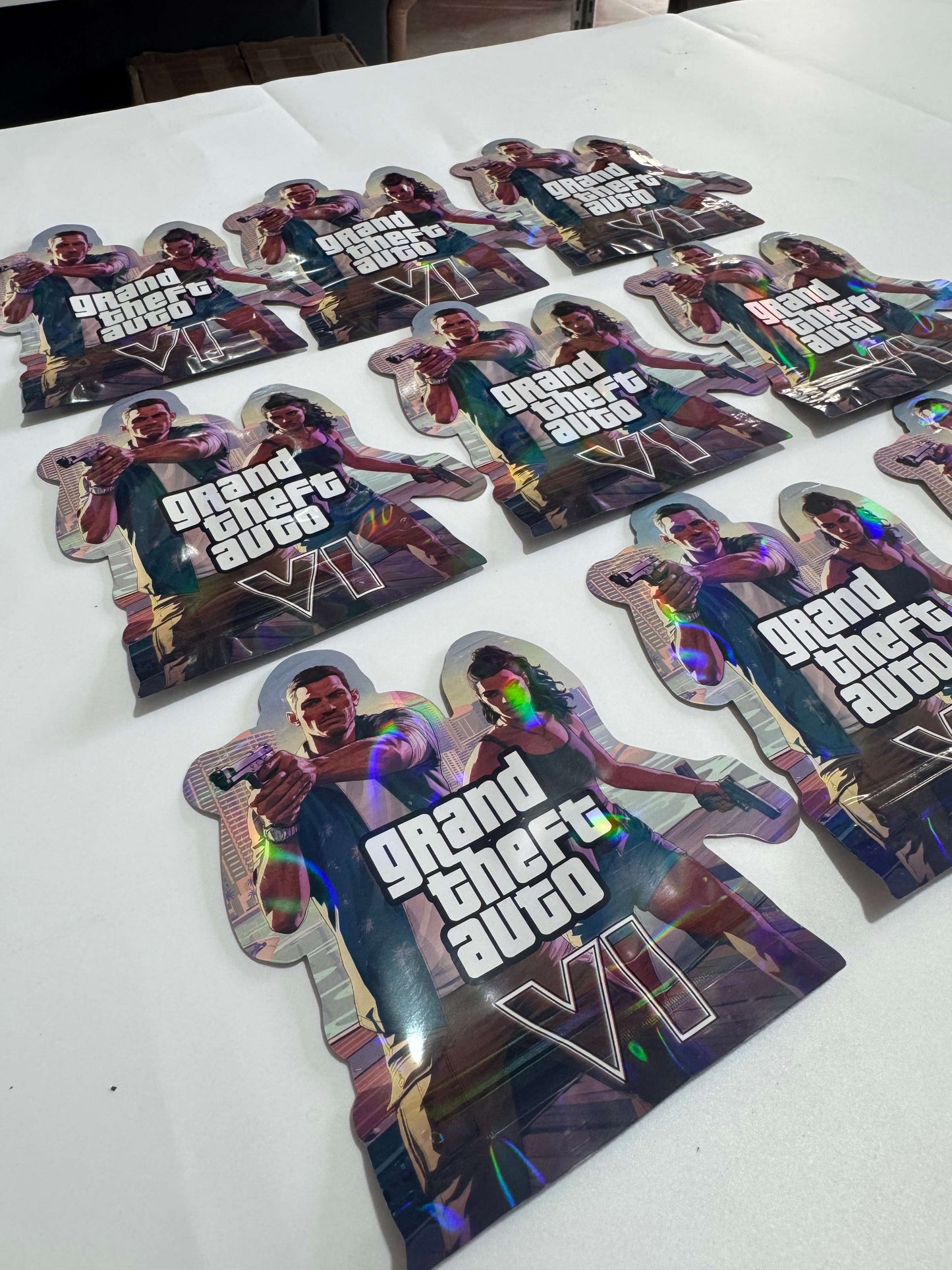 Gift Wrapping GTA6 Printed Mylar Bags 3.5G 100PCS 9Mil Holographic Stand Up Pouch Resealable Zipper Smell Proof Storage Bags for Game Fans Daily Use