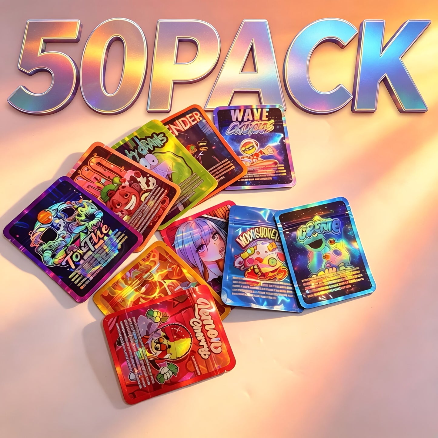 Gift Wrapping Cartoon Block Mylar Storage Bags 3.5G 50Pack Moisture Proof Portable Bags For Snack Spice Keeping
