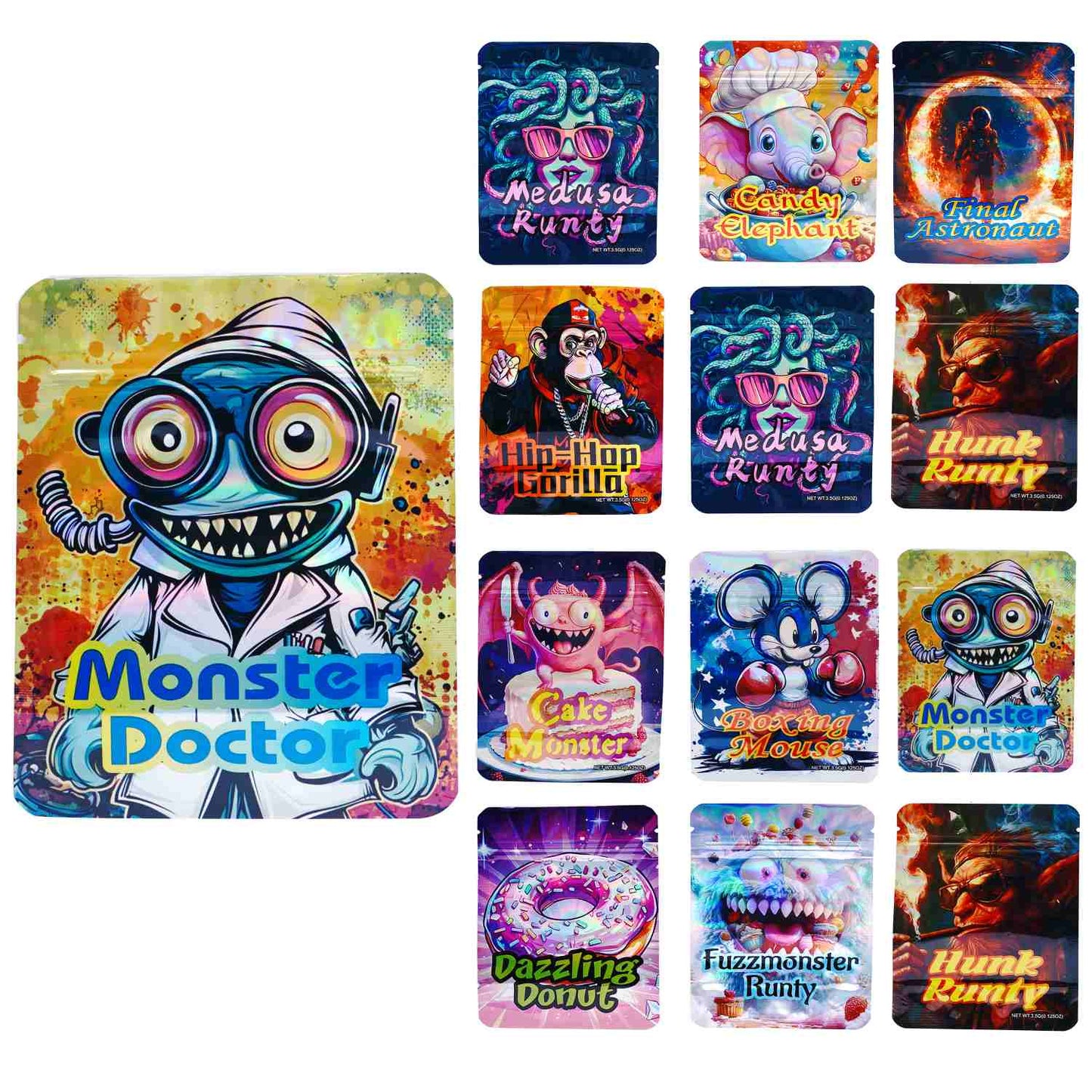 Holographic Mylar Bags 3.5G | 50-Pack | 9 Mil Thick, Resealable & Smell Proof | Stand Up Pouches for Food Storage