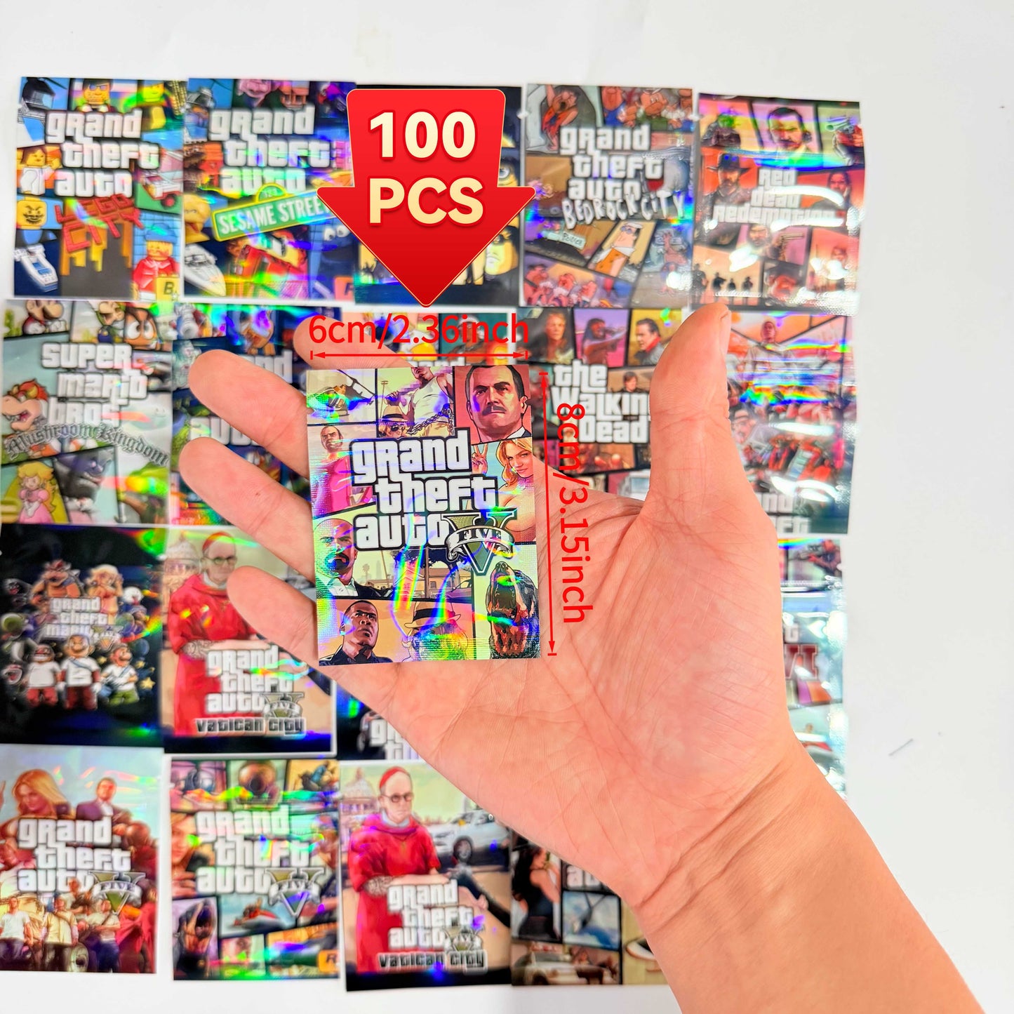 GTA Printed Mylar Bags 1G 100PCS 3.1x2.3 Inch 9Mil Smell Proof Resealable Stand Up Pouch US Stock 2-3 Days Delivery