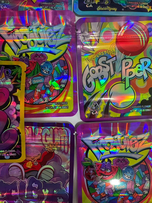 Gift Wrapping Minecraft Style Mylar Bags 3.5G 500PCS 9Mil Holographic Resealable Smell Proof Stand Up Storage Pouches