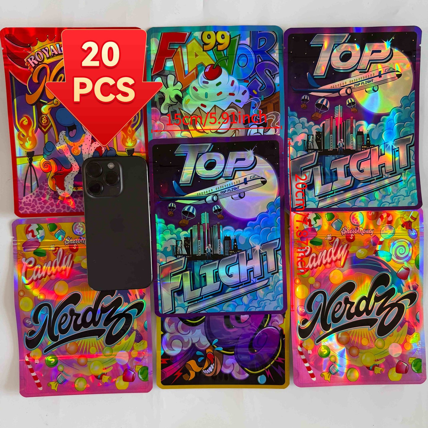 28G Fashion Game Pattern Mylar Bags 20 Pack Heat Sealable Airtight Zipper Storage Bags
