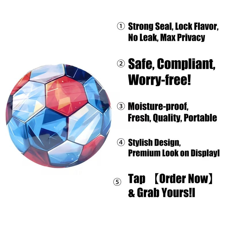 Gift Wrapping FIFA World Cup Round Football Mylar Bags 3.5G 100PCS 9Mil Holographic Smell Proof Stand Up Zipper Bags Resealable Heat Sealable Food Grade Pouches for Travel Camping Users