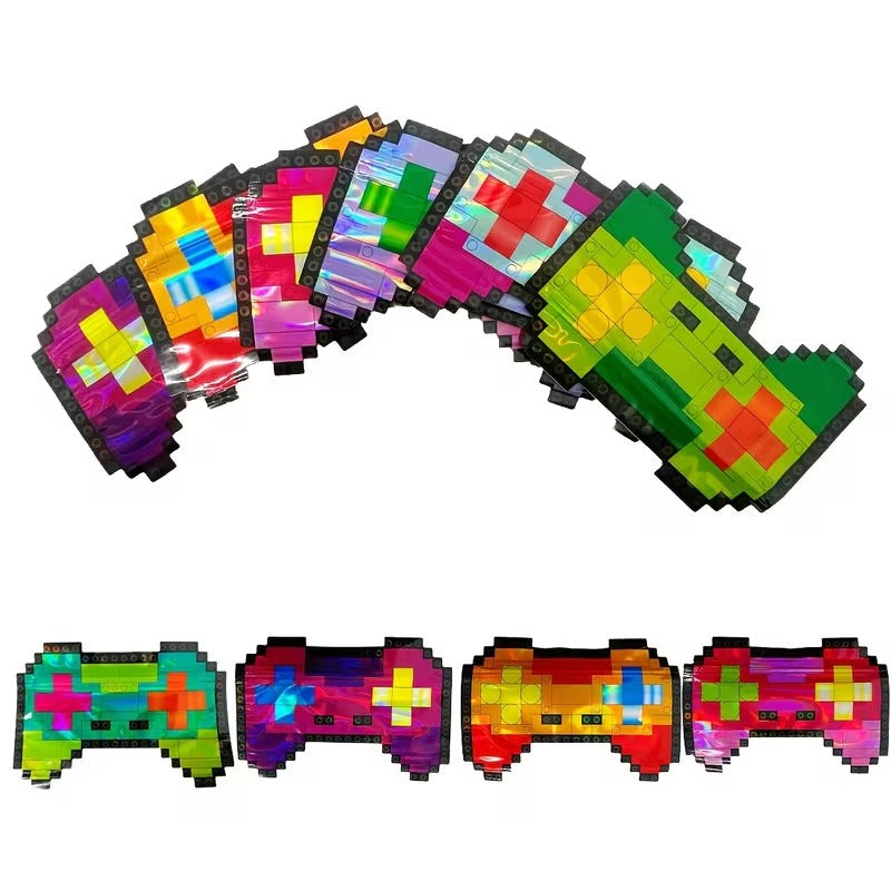 USA STOCK Lego Game Console Style Mylar Bags 3.5G 100PCS 9Mil Holographic Stand Up Pouch Resealable Zipper Heat Sealable Smell Proof Food Grade Storage Bags for Daily Outdoor Users