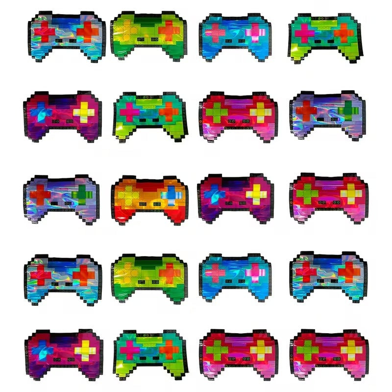 USA STOCK Lego Game Console Style Mylar Bags 3.5G 100PCS 9Mil Holographic Stand Up Pouch Resealable Zipper Heat Sealable Smell Proof Food Grade Storage Bags for Daily Outdoor Users