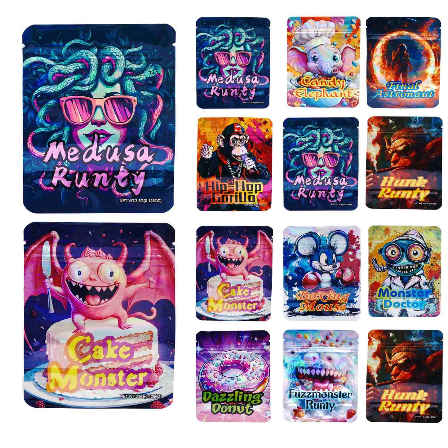 Holographic Mylar Bags 3.5G | 50-Pack | 9 Mil Thick, Resealable & Smell Proof | Stand Up Pouches for Food Storage
