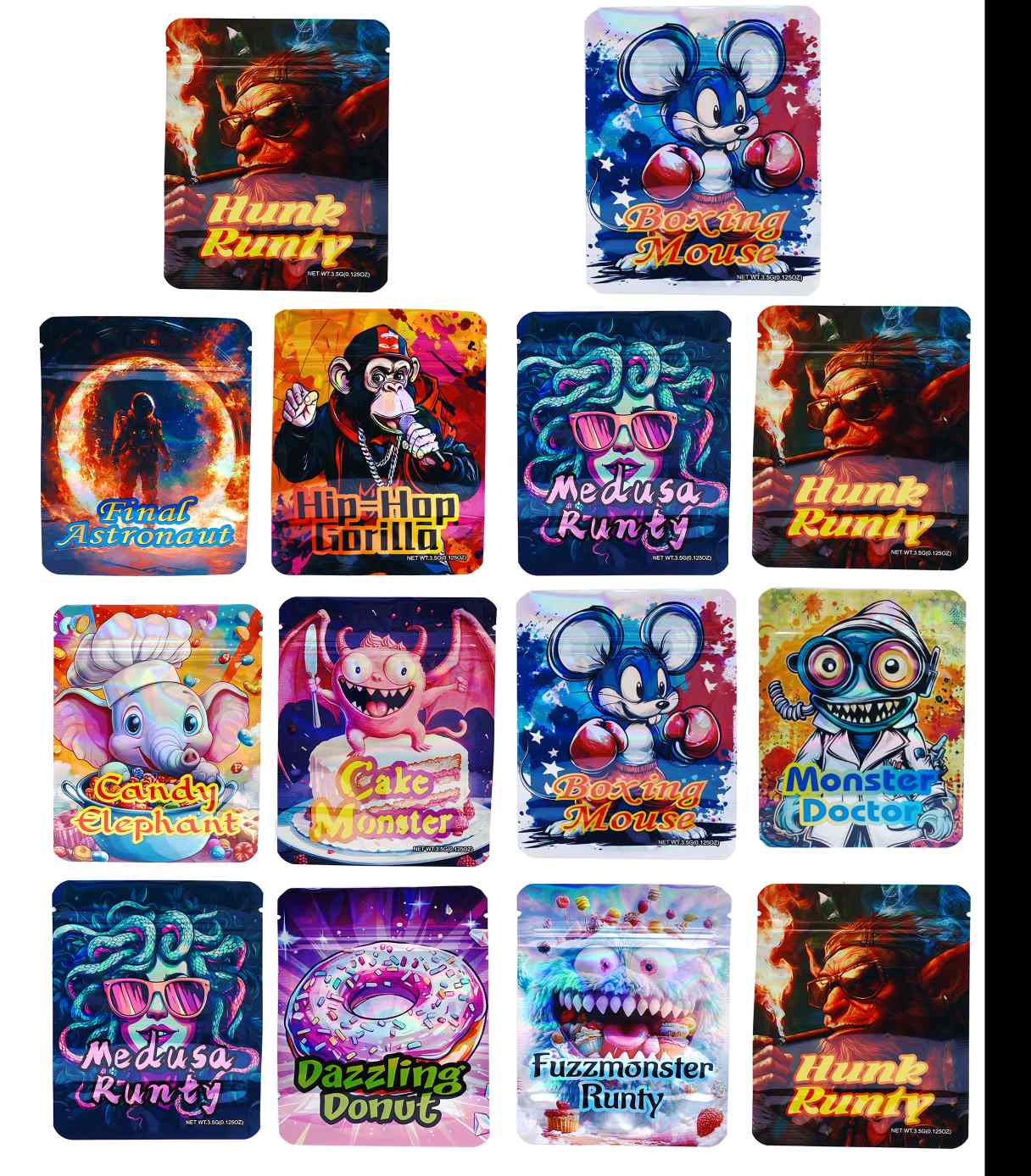 Holographic Mylar Bags 3.5G | 50-Pack | 9 Mil Thick, Resealable & Smell Proof | Stand Up Pouches for Food Storage
