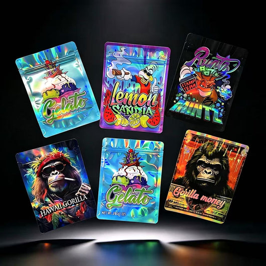 Gift Wrapping Zipper Closure Gorilla Mylar Bags 28G 20Pack Heat Sealable Odor Block Bags For Candy Herb Long Term Preservation Users