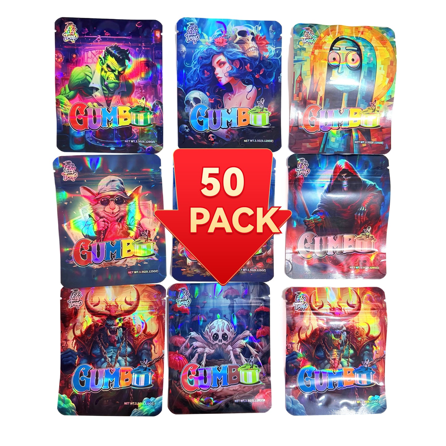 Gift Wrapping Durable Smell Proof Mylar Storage Bags 3.5G 100PCS Fashion Design Pouches for Family Travel Storage Enthusiasts
