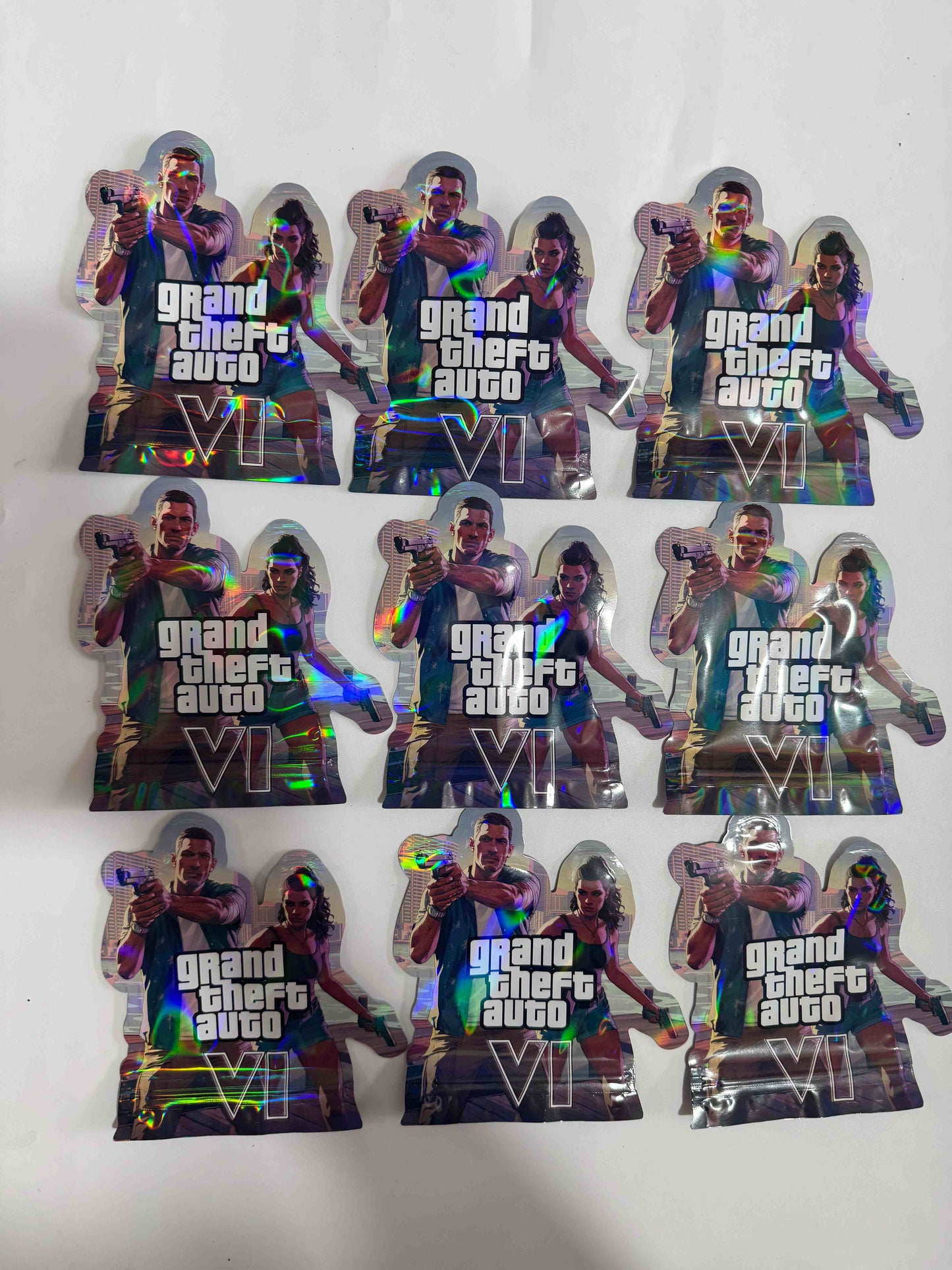 Gift Wrapping GTA6 Printed Mylar Bags 3.5G 100PCS 9Mil Holographic Stand Up Pouch Resealable Zipper Smell Proof Storage Bags for Game Fans Daily Use