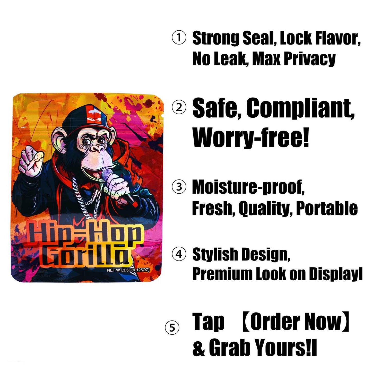 Holographic Mylar Bags 3.5G | 50-Pack | 9 Mil Thick, Resealable & Smell Proof | Stand Up Pouches for Food Storage