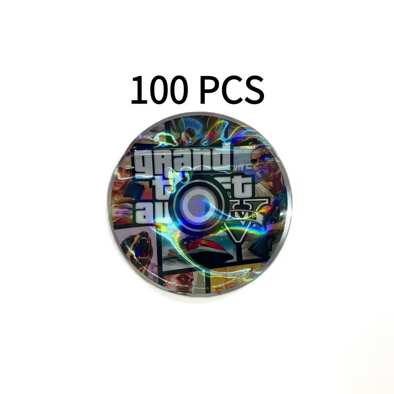 USA STOCK GTA5 Disk Mylar Bags 3.5G 100PCS Holographic Circle Design 9Mil Thick Smell Proof Stand Up Pouch Resealable Zipper Heat Sealable BPA Free Air Tight Storage Bags for Herbs Candy Travel Camping Users