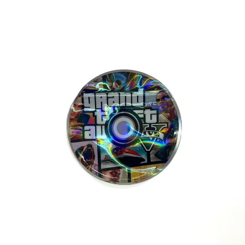 USA STOCK GTA5 Disk Mylar Bags 3.5G 100PCS Holographic Circle Design 9Mil Thick Smell Proof Stand Up Pouch Resealable Zipper Heat Sealable BPA Free Air Tight Storage Bags for Herbs Candy Travel Camping Users